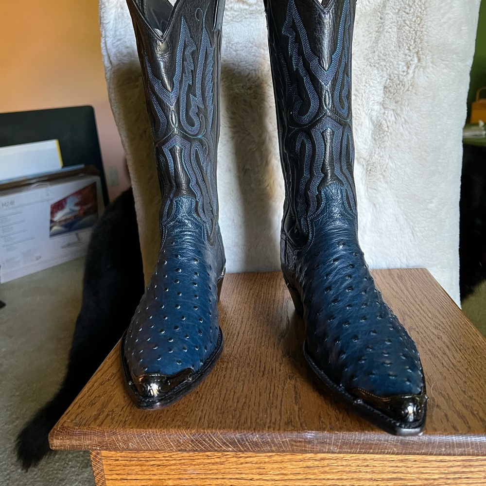 Genuine Indigo Blue Ostrich Cowboy Boots